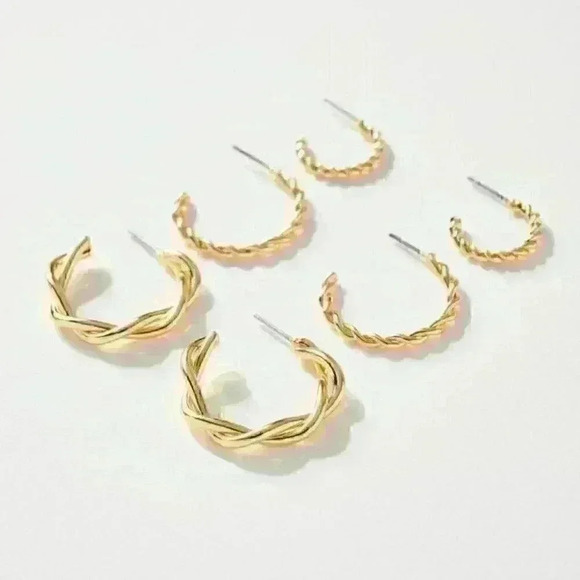 Set of Chunky Twisted Wire Hoop Earrings - Picture 4 of 4
